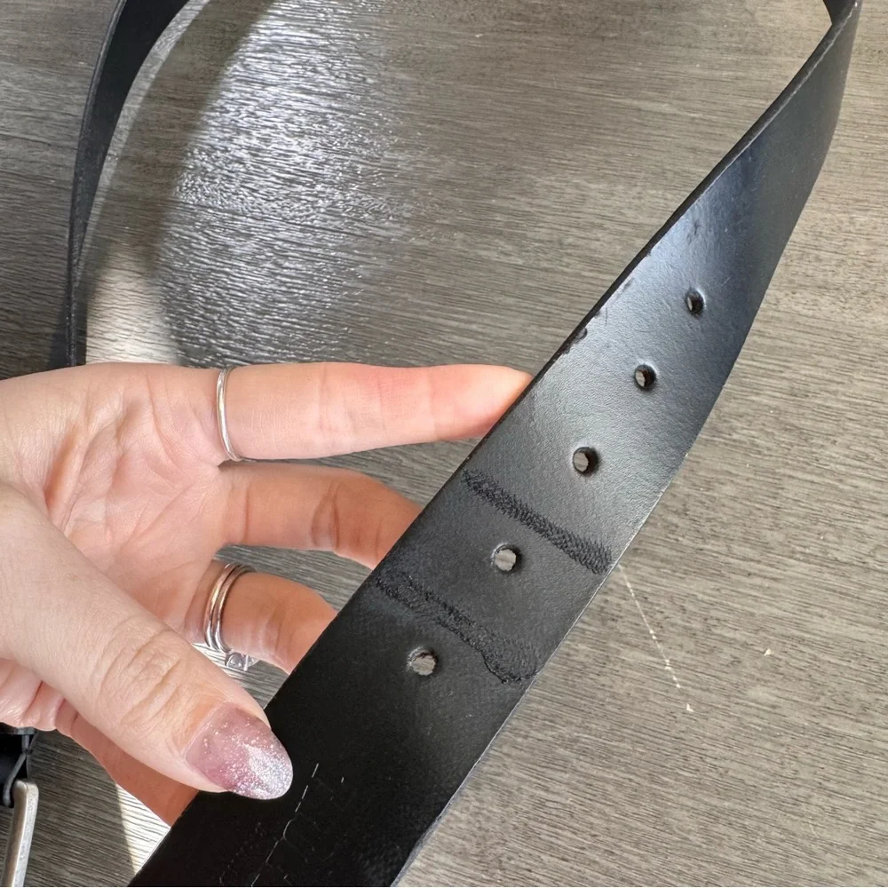 True Religion Belt Black Silver Leather 36